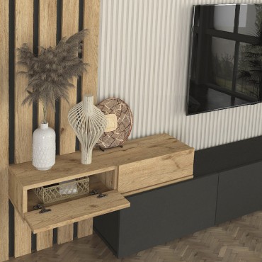 Σύνθεση τηλεόρασης Rosaline Megapap χρώμα ανθρακί - sepet oak 233x31,3x196,8cm 1 τεμ.