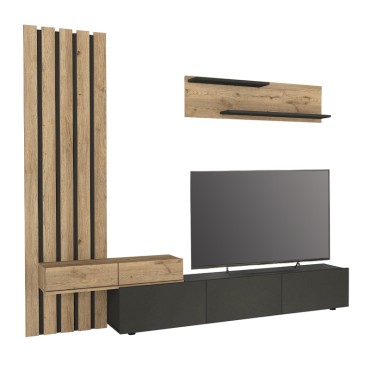 Σύνθεση τηλεόρασης Rosaline Megapap χρώμα ανθρακί - sepet oak 233x31,3x196,8cm 1 τεμ.