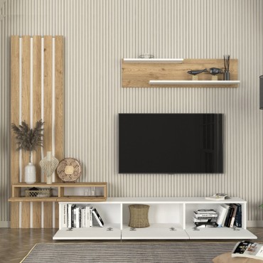 Σύνθεση τηλεόρασης Rosaline Megapap χρώμα λευκό - sepet oak 233x31,3x196,8cm 1 τεμ.