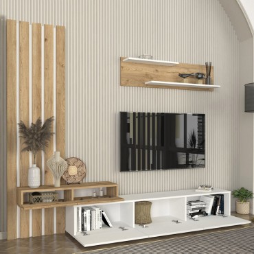 Σύνθεση τηλεόρασης Rosaline Megapap χρώμα λευκό - sepet oak 233x31,3x196,8cm 1 τεμ.