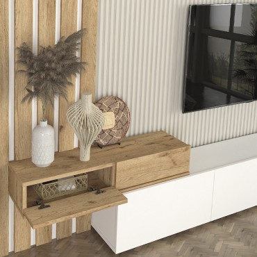 Σύνθεση τηλεόρασης Rosaline Megapap χρώμα λευκό - sepet oak 233x31,3x196,8cm 1 τεμ.