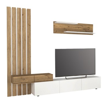 Σύνθεση τηλεόρασης Rosaline Megapap χρώμα λευκό - sepet oak 233x31,3x196,8cm 1 τεμ.