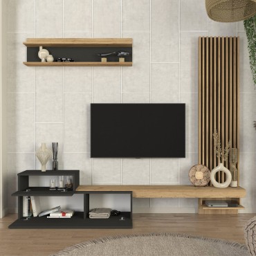 Σύνθεση τηλεόρασης Dumont Megapap χρώμα ανθρακί - sepet oak 240x36,8x200cm 1 τεμ.