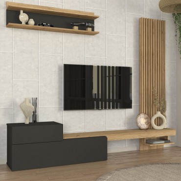 Σύνθεση τηλεόρασης Dumont Megapap χρώμα ανθρακί - sepet oak 240x36,8x200cm 1 τεμ.