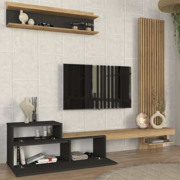 Σύνθεση τηλεόρασης Dumont Megapap χρώμα ανθρακί - sepet oak 240x36,8x200cm 1 τεμ.