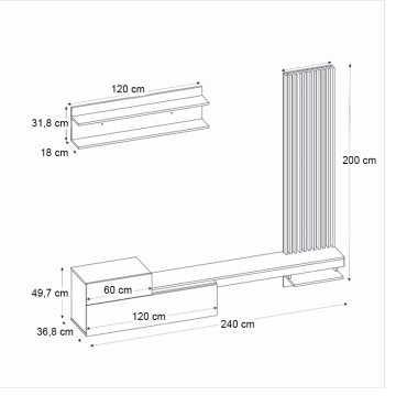 Σύνθεση τηλεόρασης Dumont Megapap χρώμα ανθρακί - sepet oak 240x36,8x200cm 1 τεμ.