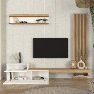 Σύνθεση τηλεόρασης Dumont Megapap χρώμα λευκό - sepet oak 240x36,8x200cm 1 τεμ.