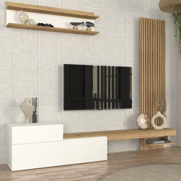 Σύνθεση τηλεόρασης Dumont Megapap χρώμα λευκό - sepet oak 240x36,8x200cm 1 τεμ.