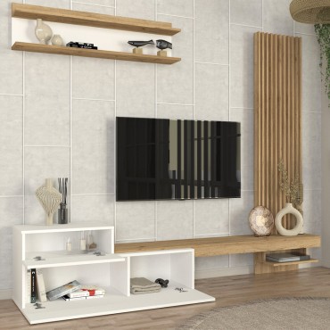 Σύνθεση τηλεόρασης Dumont Megapap χρώμα λευκό - sepet oak 240x36,8x200cm 1 τεμ.