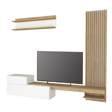 Σύνθεση τηλεόρασης Dumont Megapap χρώμα λευκό - sepet oak 240x36,8x200cm 1 τεμ.