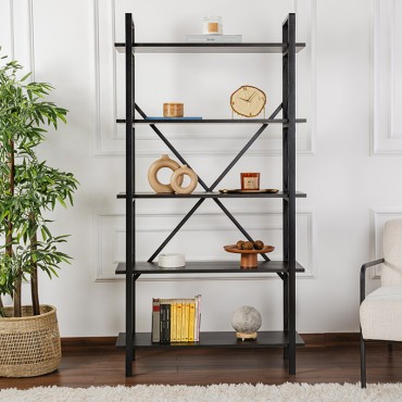 Βιβλιοθήκη Elysian Megapap χρώμα black wood 90x33,5x180cm 1 τεμ.