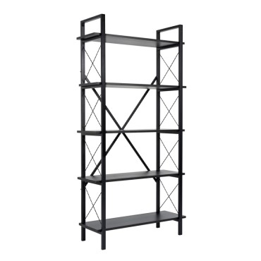 Βιβλιοθήκη Elysian Megapap χρώμα black wood 90x33,5x180cm 1 τεμ.