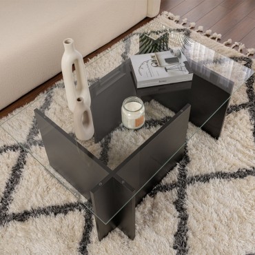 Τραπεζάκι σαλονιού Vetrino Megapap γυάλινο χρώμα black wood 105x65x40cm 1 τεμ.