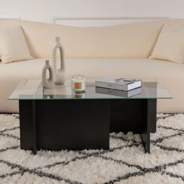 Τραπεζάκι σαλονιού Vetrino Megapap γυάλινο χρώμα black wood 105x65x40cm 1 τεμ.