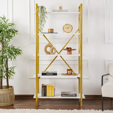 Βιβλιοθήκη Elysian Megapap χρώμα λευκό - χρυσό 90x33,5x180cm 1 τεμ.