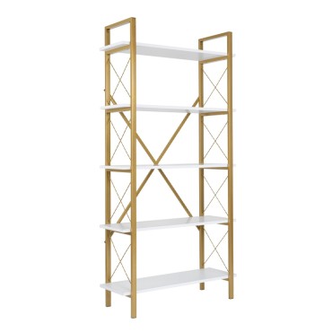 Βιβλιοθήκη Elysian Megapap χρώμα λευκό - χρυσό 90x33,5x180cm 1 τεμ.