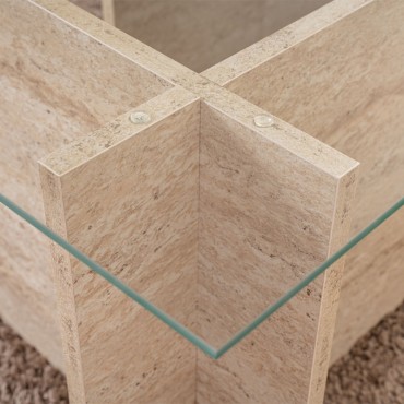 Τραπεζάκι σαλονιού Vetrino Megapap γυάλινο χρώμα travertine 105x65x40cm 1 τεμ.