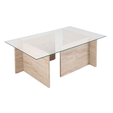Τραπεζάκι σαλονιού Vetrino Megapap γυάλινο χρώμα travertine 105x65x40cm 1 τεμ.