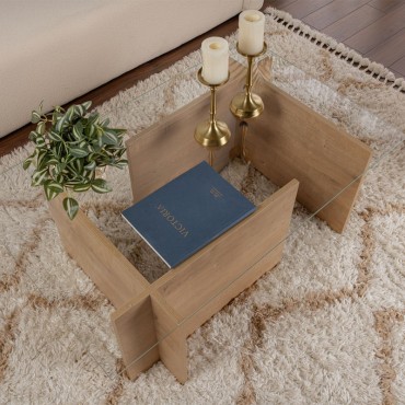 Τραπεζάκι σαλονιού Vetrino Megapap γυάλινο χρώμα honey oak 105x65x40cm 1 τεμ.