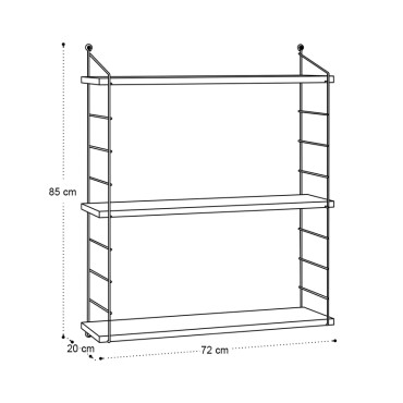 Ραφιέρα τοίχου Armoni Megapap χρώμα sapphire oak - καφέ μέταλλο 72x20x85cm 1 τεμ.