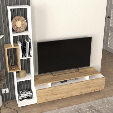 Σύνθεση τηλεόρασης Tulip Megapap χρώμα λευκό - sepet oak 160x29,5x160cm 1 τεμ.
