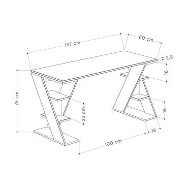 Γραφείο εργασίας Papillon Megapap χρώμα sapphire oak - λευκό 137x60x75εκ 1 τεμ.