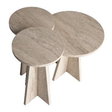 Τραπεζάκι βοηθητικό σετ 3 τεμ. Podel Megapap χρώμα travertine 29,6x52,1cm