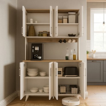 Έπιπλο κουζίνας Kalira 4 Megapap χρώμα λευκό - rota oak 120x40x196cm 1 τεμ.