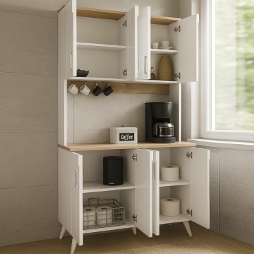 Έπιπλο κουζίνας Kalira 4 Megapap χρώμα λευκό - rota oak 120x40x196cm 1 τεμ.