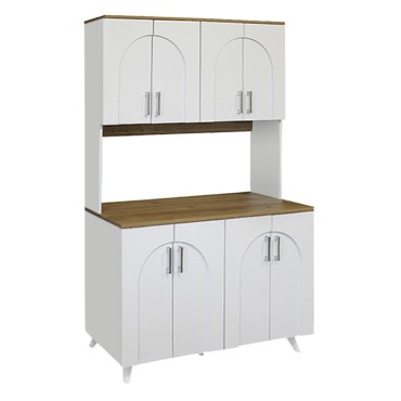 Έπιπλο κουζίνας Kalira 4 Megapap χρώμα λευκό - rota oak 120x40x196cm 1 τεμ.