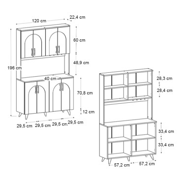 Έπιπλο κουζίνας Kalira 4 Megapap χρώμα λευκό - rota oak 120x40x196cm 1 τεμ.
