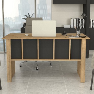 Γραφείο εργασίας Nika Megapap χρώμα sepet oak - ανθρακί 140x60x75cm 1 τεμ.