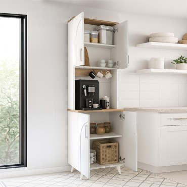 Έπιπλο κουζίνας Kalira 2 Megapap χρώμα λευκό - rota oak 60x40x196cm 1 τεμ.