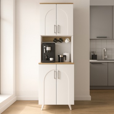 Έπιπλο κουζίνας Kalira 2 Megapap χρώμα λευκό - rota oak 60x40x196cm 1 τεμ.