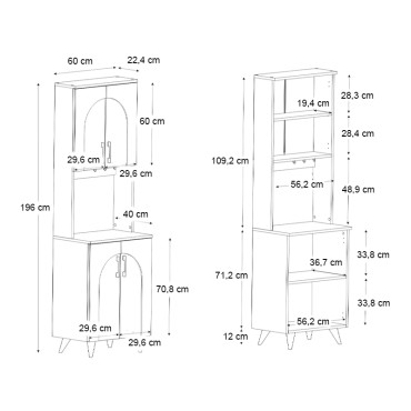Έπιπλο κουζίνας Kalira 2 Megapap χρώμα λευκό - rota oak 60x40x196cm 1 τεμ.