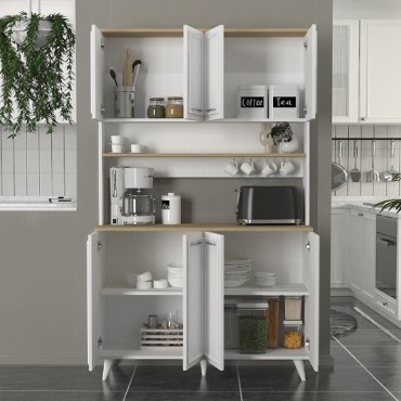 Έπιπλο κουζίνας Potter 4 Megapap χρώμα λευκό - rota oak 120x40x196,1cm 1 τεμ.