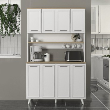 Έπιπλο κουζίνας Potter 4 Megapap χρώμα λευκό - rota oak 120x40x196,1cm 1 τεμ.