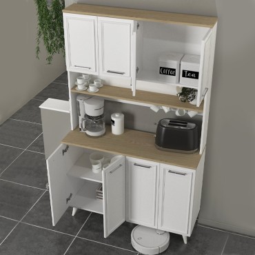 Έπιπλο κουζίνας Potter 4 Megapap χρώμα λευκό - rota oak 120x40x196,1cm 1 τεμ.