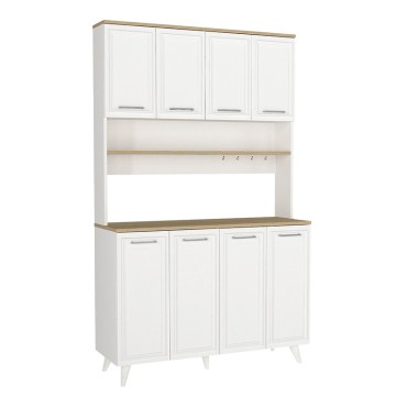 Έπιπλο κουζίνας Potter 4 Megapap χρώμα λευκό - rota oak 120x40x196,1cm 1 τεμ.