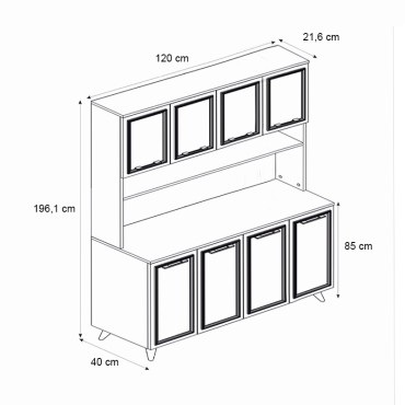 Έπιπλο κουζίνας Potter 4 Megapap χρώμα λευκό - rota oak 120x40x196,1cm 1 τεμ.