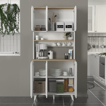 Έπιπλο κουζίνας Potter 3 Megapap χρώμα λευκό - rota oak 90x40x196,1cm 1 τεμ.
