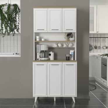 Έπιπλο κουζίνας Potter 3 Megapap χρώμα λευκό - rota oak 90x40x196,1cm 1 τεμ.