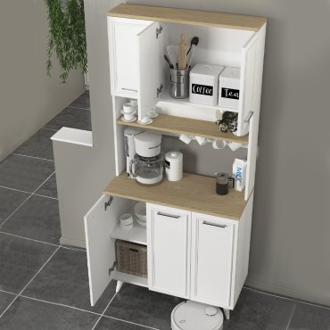 Έπιπλο κουζίνας Potter 3 Megapap χρώμα λευκό - rota oak 90x40x196,1cm 1 τεμ.