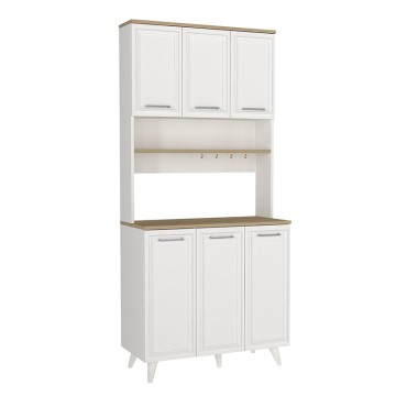Έπιπλο κουζίνας Potter 3 Megapap χρώμα λευκό - rota oak 90x40x196,1cm 1 τεμ.