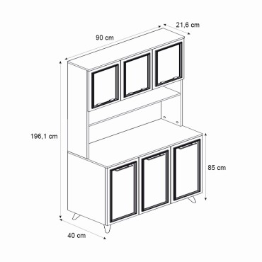 Έπιπλο κουζίνας Potter 3 Megapap χρώμα λευκό - rota oak 90x40x196,1cm 1 τεμ.