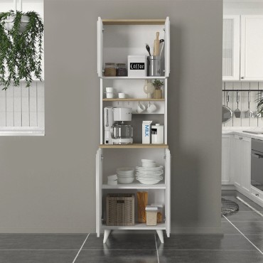 Έπιπλο κουζίνας Potter 2 Megapap χρώμα λευκό - rota oak 60x40x196,1cm 1 τεμ.
