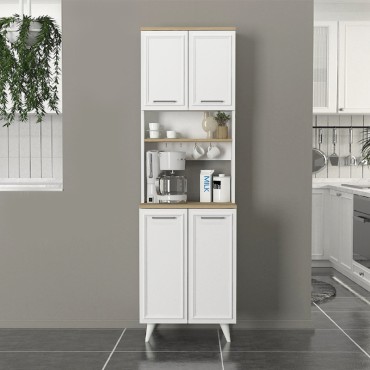 Έπιπλο κουζίνας Potter 2 Megapap χρώμα λευκό - rota oak 60x40x196,1cm 1 τεμ.
