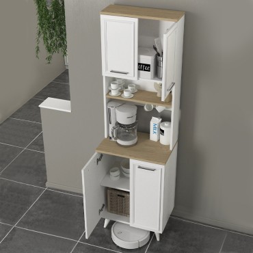 Έπιπλο κουζίνας Potter 2 Megapap χρώμα λευκό - rota oak 60x40x196,1cm 1 τεμ.
