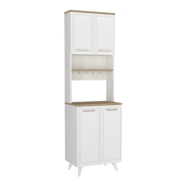 Έπιπλο κουζίνας Potter 2 Megapap χρώμα λευκό - rota oak 60x40x196,1cm 1 τεμ.
