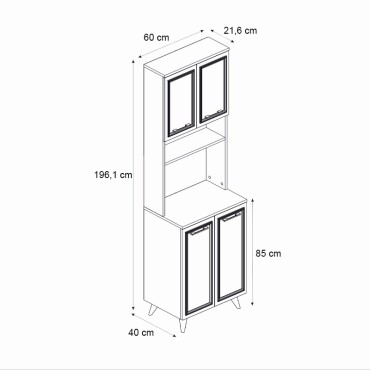 Έπιπλο κουζίνας Potter 2 Megapap χρώμα λευκό - rota oak 60x40x196,1cm 1 τεμ.